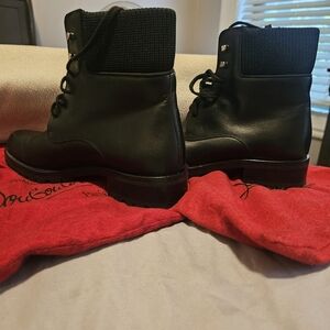 Christian Louboutin Black Leather Lace-Up Boots